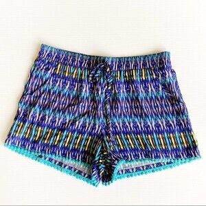 BeBop Blue Yellow Pink Elastic Drawstring Shorts Medium